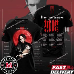 The Marilyn Manson Twins Of Evil 2024 Tour T-Shirt Takes Over Schdedule List Unisex Essentials All Over Print Shirt