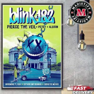 Blink 182 Show In Mexico With Pierce The Veil x Petey x Allison Official Poster On November 4th 2024 At Estadio GNP Seguros Home Decor Poster Canvas