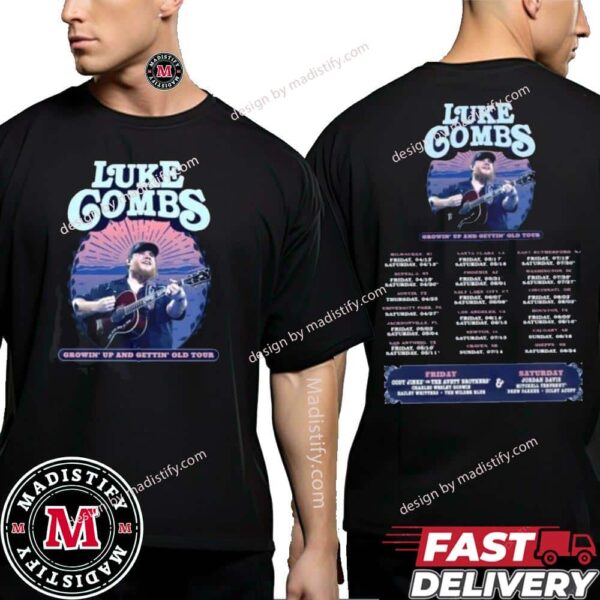 Luke Combs 2024 Tour Dates Shirt Growing Up And Gettin Old Country Music Tour Unisex Two Sides Tee Shirt