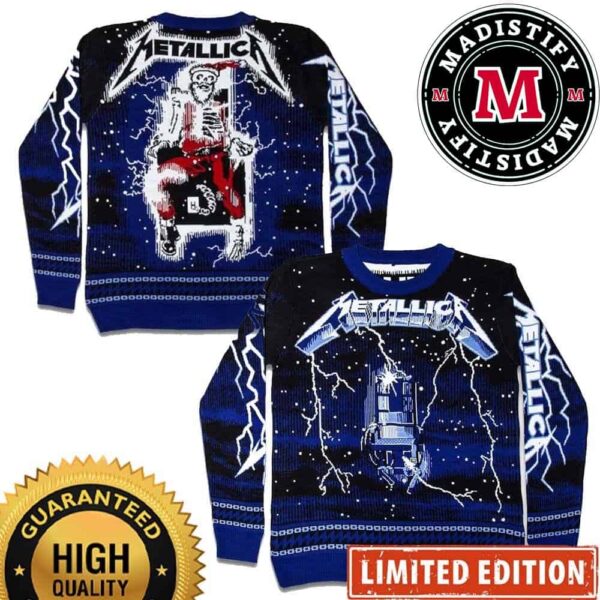 Metallica Ride The Lightning Skeleton Santa Ugly Christmas Sweater Merchandise 2024