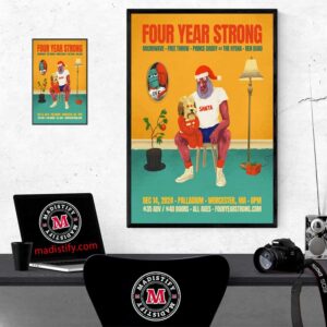 Official Poster Four Year Strong Holiday Show 2024 With Benquad x Microwave x Free Throw x Prince Daddy And The Hyena On December 24 At Worcester MA Home Decor Poster Canvas