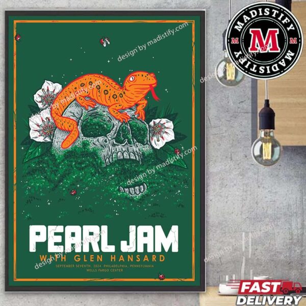 Pearl Jam Philadelphia Night 2 Event Poster At Pennsylvania Wells Fargo Center On September 9th 2024 Art By Todd Bratrud Home Decorations Poster Canvas