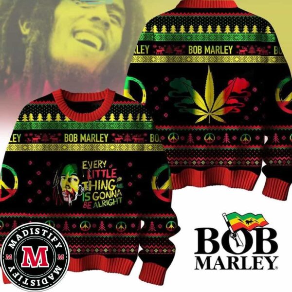 Bob Marley Everything Little Thing Is Gonna Be Alright Christmas Ugly Sweater Fan Gifts 2024