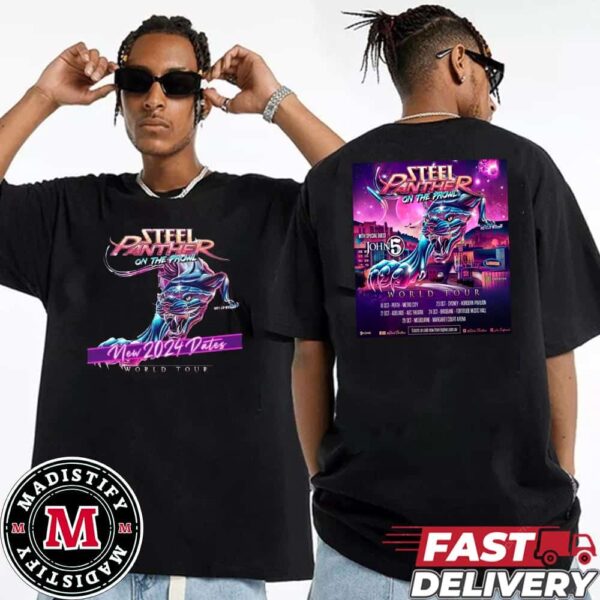 Steel Panther On The Prowl World Tour 2024 Tour Dates With John 5 Shirt Band Fan Concert Essentials T-Shirt Two Sided