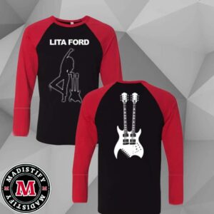 Lita Ford Silhouette Double Neck Guitar Raglan Merch Long Sleeve Unisex All Over Print Shirt