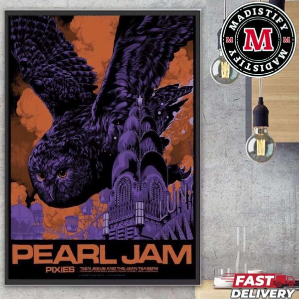 Pearl Jam Final Poster Of 2024 Dark Matter Tour In Australia Merch With Pixies On Nov 23rd Event Poster At Sydney Art By Ken Taylor Home Decor Poster Canvas