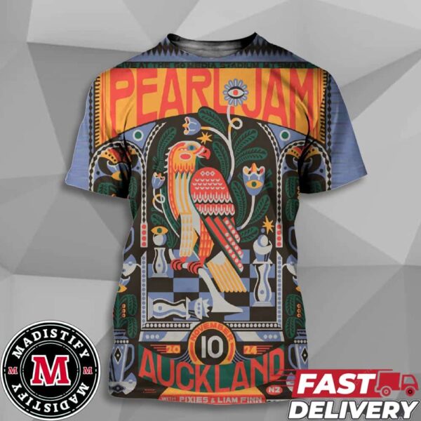 Pearl Jam With Pixies And Liam Finn Merch Poster For Show In Auckland NZ On November 10th 2024 At Go Media Stadium MT Smart Art By Florian Schommer All Over Print T-Shirt