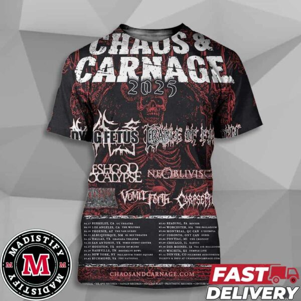 Chaos And Carnage Announcement Tour List 2025 Music Festival Unisex All Over Print T-Shirt