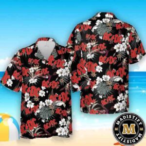 AC DC Paradise Floral Black Merch 2025 Hawaiian Shirt And Beach Short