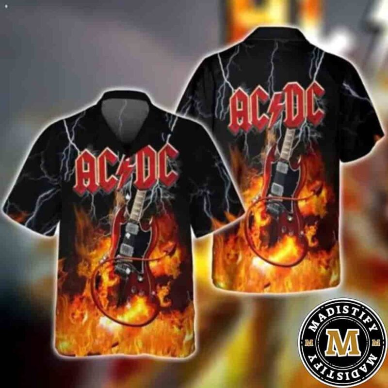 AC DC Thunderstruck Guitar Flames Merch 2025 Hawaiian Shirt And Beach ...