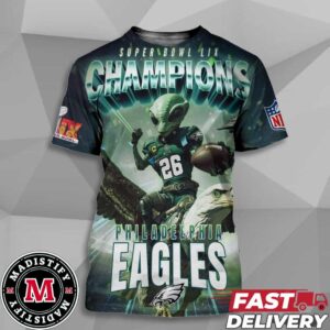 Funny Alien x Philadelphia Eagles Championship Super Bowl LIX 2025 Eagles Defeat Chiefs Football NFL All Over Print T-Shirt