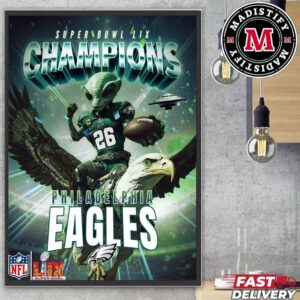 Funny Alien x Philadelphia Eagles Championship Super Bowl LIX 2025 Eagles Defeat Chiefs Football NFL Home Decor Poster Canvas