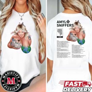 Amyl And The Sniffers Cartoon Darkness 2025 Poster Tour Dates Essentials Two Sided T-Shirt