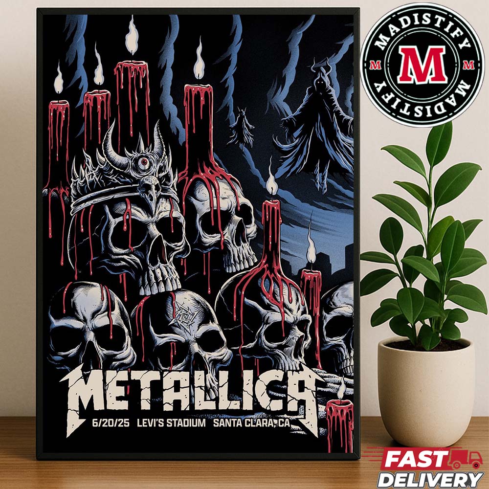 Metallica First Night Poster On June 20 M72 Santa Clara Tour 2025 At Levi's Stadium In Santa Clara CA Artist Brandon Heart Home Decor Poster Canvas